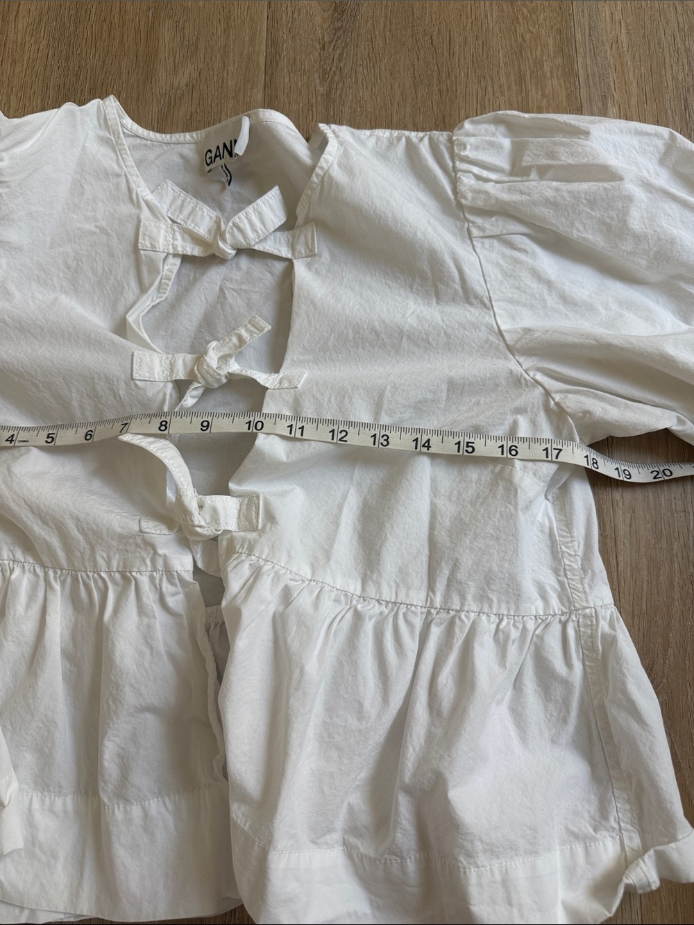 Ganni White Puff-Sleeve Tie-Front Blouse 36 - Picture 4 of 6